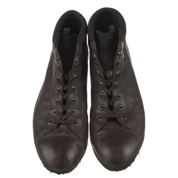 Prada Sport Authentic Mens Brown Leather High Top Ankle Boots Sneakers 7 - Picture 3 of 9
